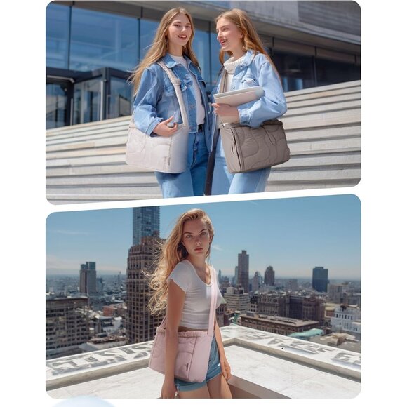 Camel Small Puffer Tote Bag for Women Lightweight Adjustable Strap Travel Work - Picture 7 of 7